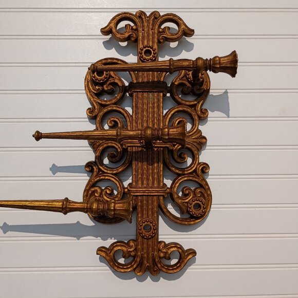 HOMCO Candelabra Gold 3 Arm Candle Holder MCM Hollywood Regency Gothic VIntage - Picture 5 of 13